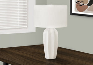 HomeRoots 27" Cream Ceramic Geometric Table Lamp – Elegant Design with Soft Lighting for Any Room's Ambiance 545869
