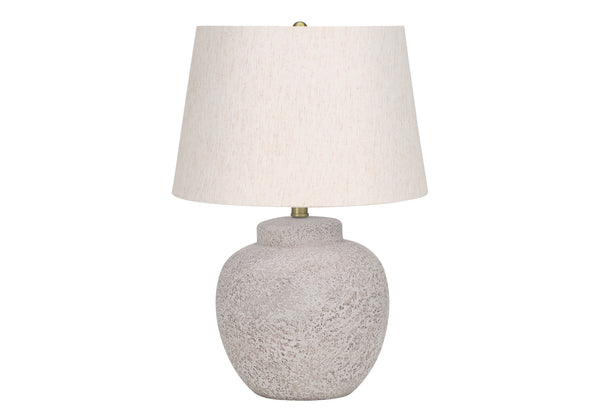 Homeroots 22" Cream Concrete Urn Table Lamp With Cream Abstract Empire Shade   545870