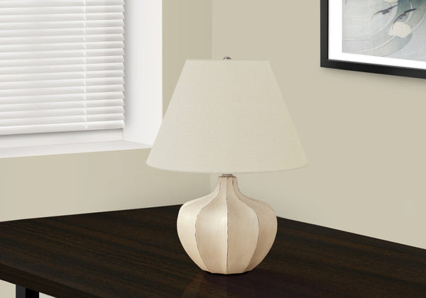 Homeroots 21" Cream Round Table Lamp With Cream Empire Shade   545871