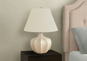 Homeroots 21" Cream Round Table Lamp With Cream Empire Shade   545871