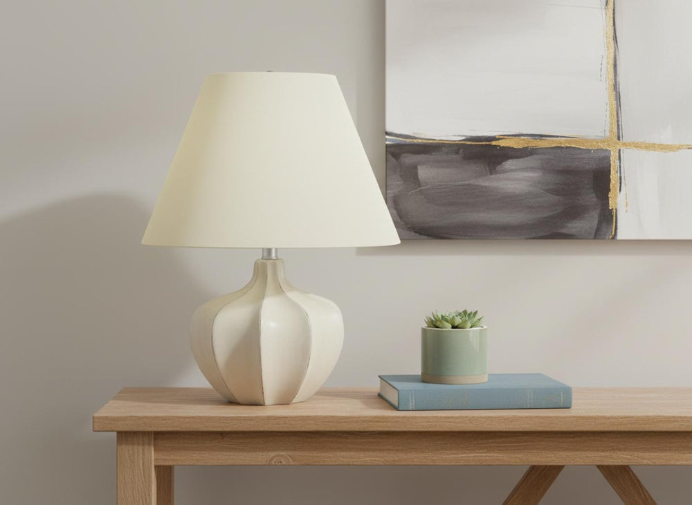 HomeRoots 21" Cream Table Lamp with Gourd Base & Empire Shade - Elegant Lighting for Any Room Decor Style 545871