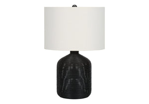 Homeroots 23" Black Rattan Round Table Lamp With Ivory Drum Shade   545872