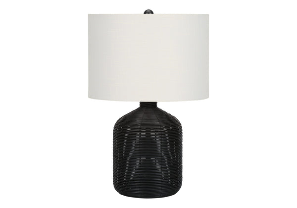 Homeroots 23" Black Rattan Round Table Lamp With Ivory Drum Shade   545872