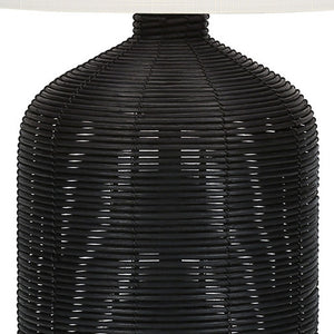 Homeroots 23" Black Rattan Round Table Lamp With Ivory Drum Shade   545872