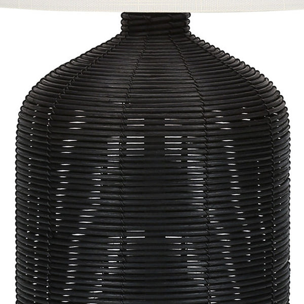 Homeroots 23" Black Rattan Round Table Lamp With Ivory Drum Shade   545872
