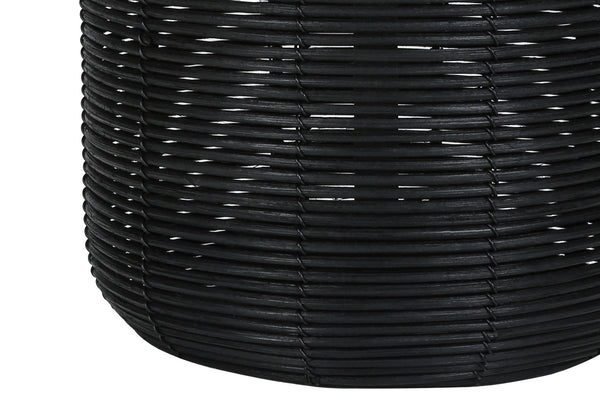 Homeroots 23" Black Rattan Round Table Lamp With Ivory Drum Shade   545872