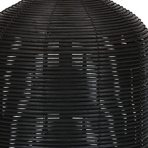 Homeroots 23" Black Rattan Round Table Lamp With Ivory Drum Shade   545872