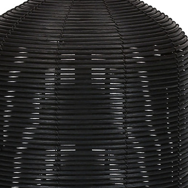 Homeroots 23" Black Rattan Round Table Lamp With Ivory Drum Shade   545872