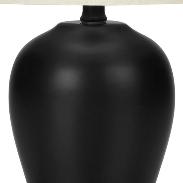 Homeroots 17" Black Ceramic Round Table Lamp With Ivory Drum Shade   545873