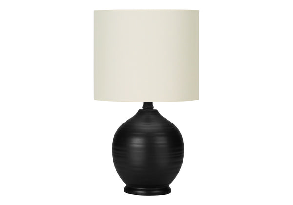 Homeroots 17" Black Ceramic Round Table Lamp With Ivory Drum Shade   545874