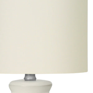 Homeroots 17" Cream Ceramic Geometric Table Lamp With Cream Drum Shade   545875