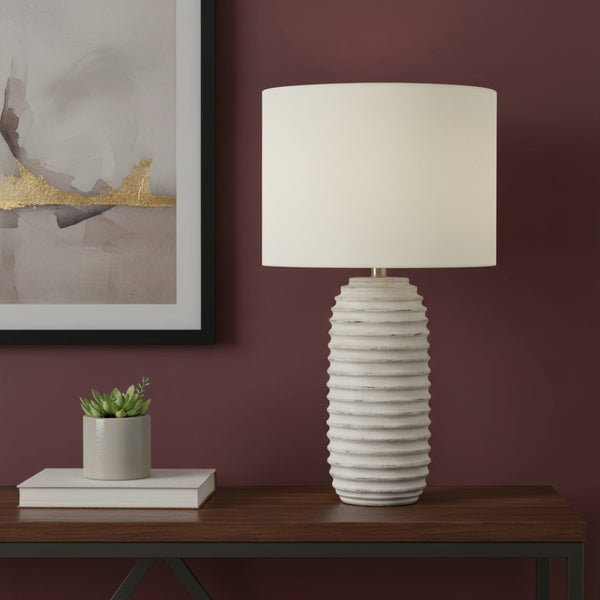 HomeRoots 28" Cream Geometric Table Lamp - Rustic Modern Design with Adjustable Light for Any Room Decor 545877