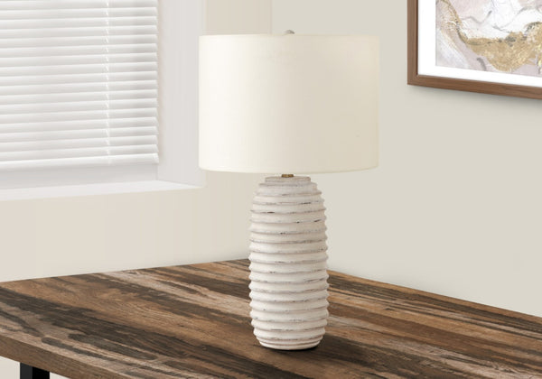 HomeRoots 28" Cream Geometric Table Lamp - Rustic Modern Design with Adjustable Light for Any Room Decor 545877