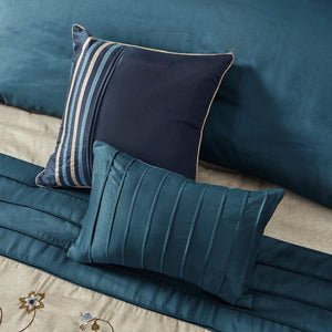 English Elm Embroidered 7-Piece Navy King Comforter Set With Floral Design & Decorative Pillows For Elegance B03596945