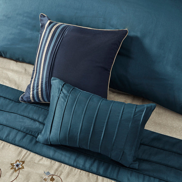 English Elm Embroidered 7-Piece Navy King Comforter Set With Floral Design & Decorative Pillows For Elegance B03596945