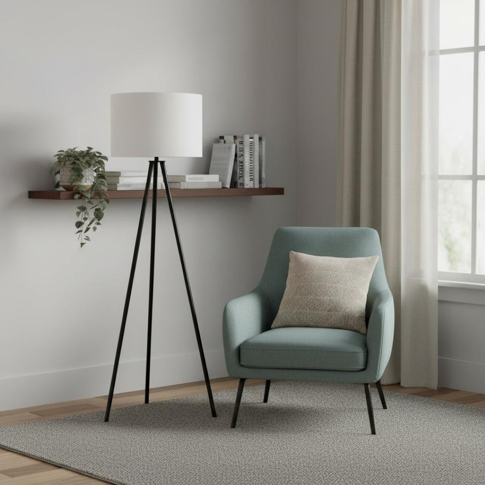 HomeRoots 63" Elegant Black LED Floor Lamp with Cream Fabric Shade - Dimmable Lighting for Any Room 545937