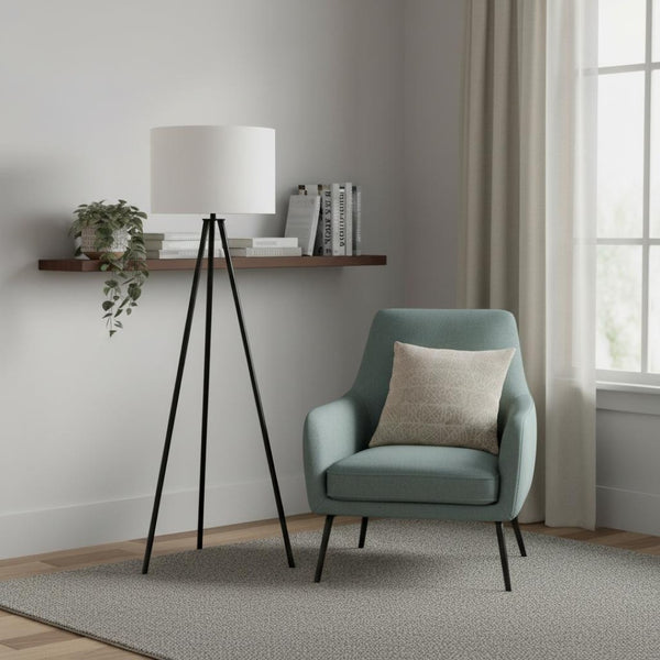 HomeRoots 63" Elegant Black LED Floor Lamp with Cream Fabric Shade - Dimmable Lighting for Any Room 545937