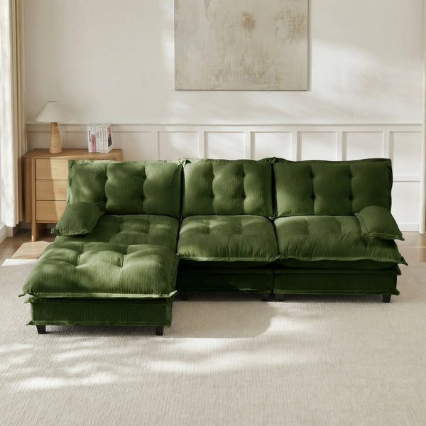 English Elm 107" Modular Cloud Sectional Chenille Deep Seat Couch with Lattice Cushions for Apartments Green W714S01729