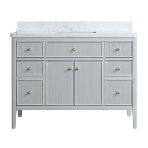 English Elm Fully Assembled 48" Grey Single Sink Bathroom Vanity with Solid Rubberwood, Carrara Top, Soft-Close Drawers W1826P308981