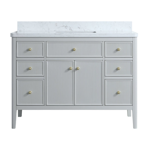 English Elm Fully Assembled 48" Grey Single Sink Bathroom Vanity with Solid Rubberwood, Carrara Top, Soft-Close Drawers W1826P308981