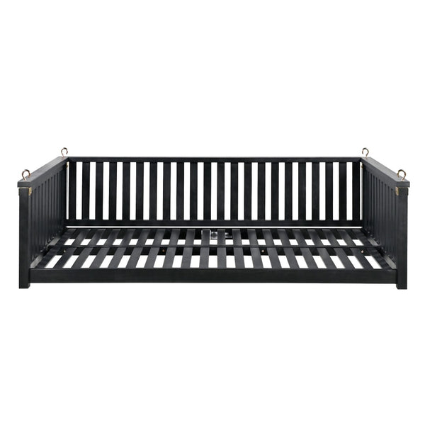 English Elm Topmax Acacia Wood Porch Swing Bed Sloped Frame Outdoor Lounger for Backyard Patio Black WF319383AAB