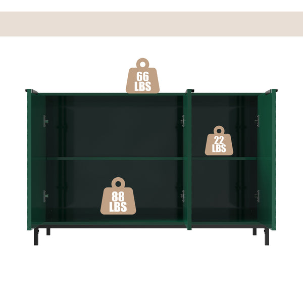 English Elm Modern Green High Gloss 3-Door Cabinet | Stylish Buffet Sideboard with Gold Handles & Sturdy Metal Legs T3609P333083