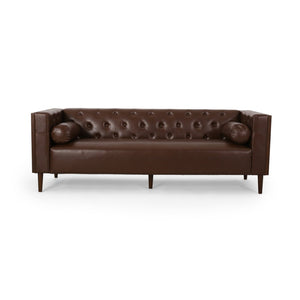 English Elm 3-seater Diamond Tufted Contemporary Sofa Deep Seated Living Room Couch with Pillows Dark Brown 70630.00ADBRN_70630.00BDBRN