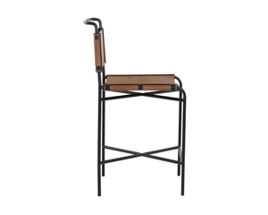 Sunpan Corrigan Mid-Century Modern Barstool in Cognac Leather with Matte Black Steel Base – Unique Design Counter Height