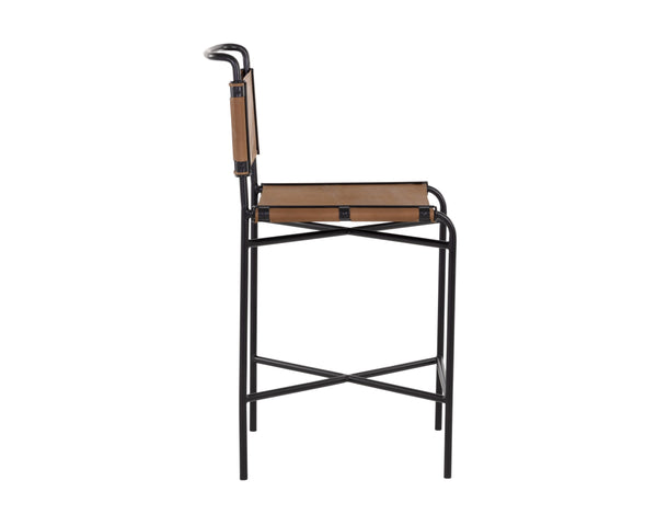 Sunpan Corrigan Mid-Century Modern Barstool in Cognac Leather with Matte Black Steel Base – Unique Design Counter Height