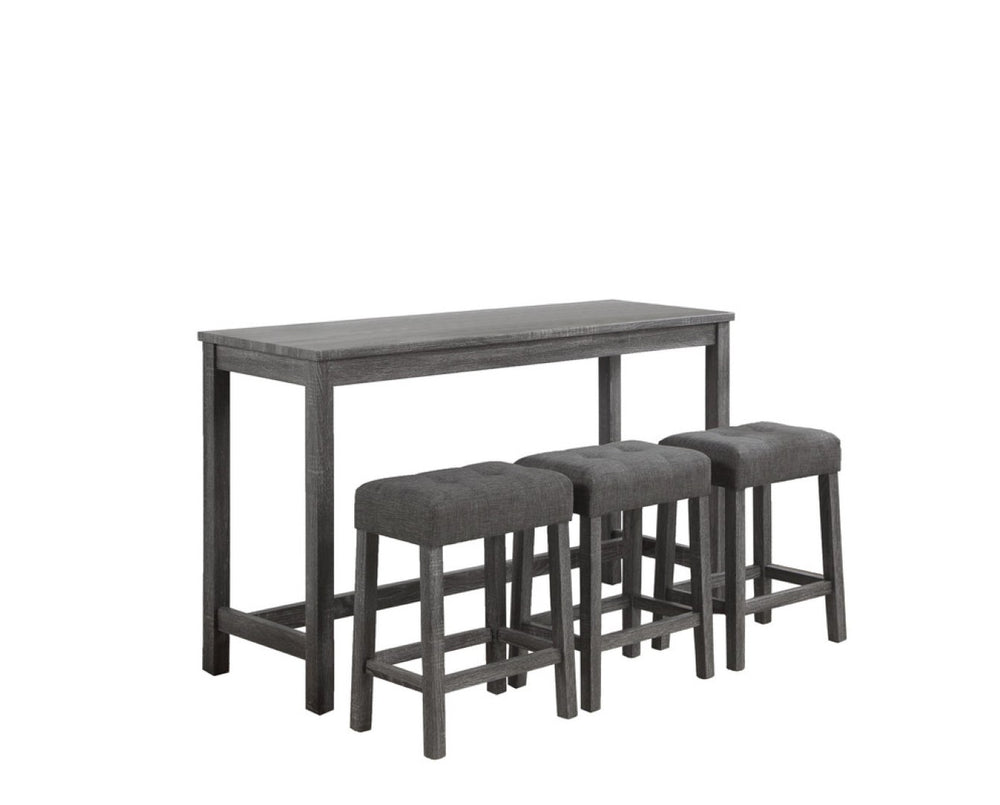 English Elm Orietta Wood Grain Pub Table Set with Tufted Linen Stools for Kitchen Dining B2749P413178