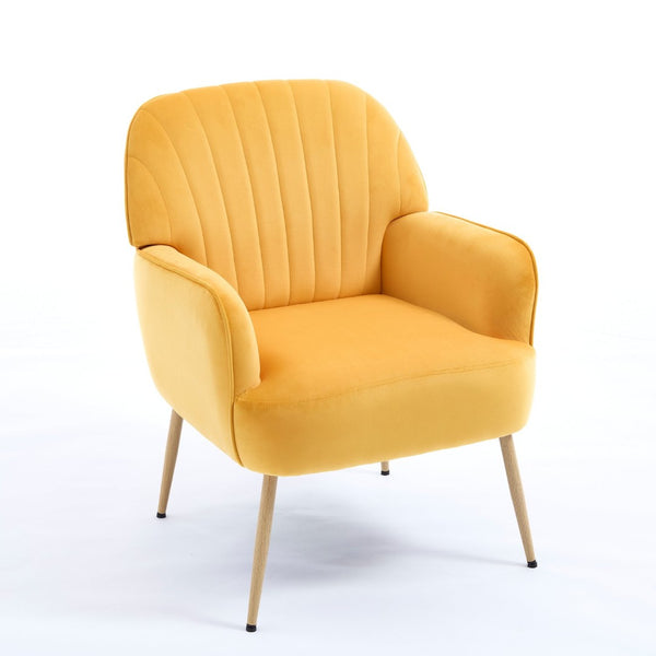 English Elm Velvet Barrel Accent Chair Tufted Shell Back with Metal Legs for Living Room Yellow W5722P462515