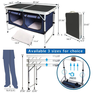 English Elm Folding Aluminum Camp Table with Side Storage Compartments and Adjustable Height Settings W2181P481699