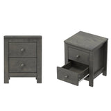 English Elm Farmhouse Wooden Nightstand Set Of 2 With Retro Design, Wood Side Table With Storage Cabinet For Bedroom, Antique Gray