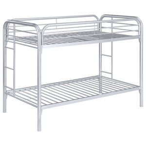 English Elm Celeste Modern Silver Metal Twin Over Twin Bunk Bed With Rung Ladder - Space-Saving Design & Durability B062P340730