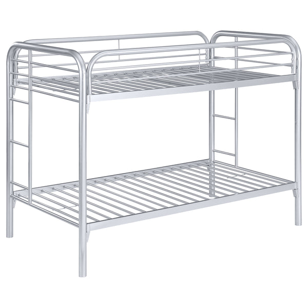 English Elm Celeste Modern Silver Metal Twin Over Twin Bunk Bed With Rung Ladder - Space-Saving Design & Durability B062P340730
