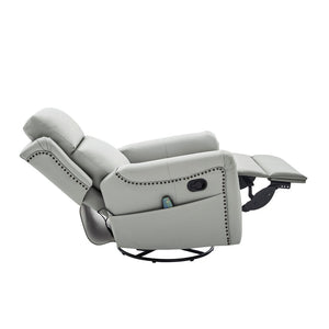 English Elm Modern Swivel Rocker Recliner Pu Leather Chair with Massage Heat and Storage Pocket Grey N763P399629E