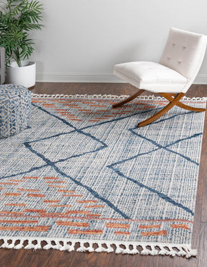 Unique Loom Aramis Kavi Machine Made Tribal Rug Blue, Ivory/Terracotta/Light Blue 7' 10" x 7' 10"