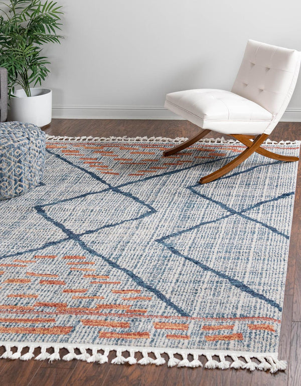 Unique Loom Aramis Kavi Machine Made Tribal Rug Blue, Ivory/Terracotta/Light Blue 7' 10" x 7' 10"