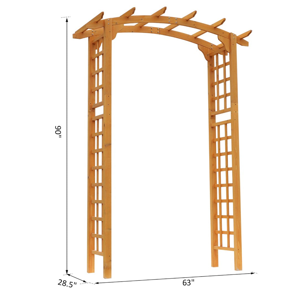 English Elm Wood Fir Garden Arch with Lattice Panels and Pergola Slatted Roof for Climbing Vines T3971P384592