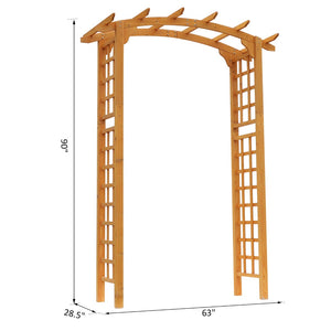 English Elm Wood Fir Garden Arch with Lattice Panels and Pergola Slatted Roof for Climbing Vines T3971P384592