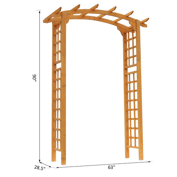 English Elm Wood Fir Garden Arch with Lattice Panels and Pergola Slatted Roof for Climbing Vines T3971P384592