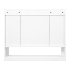 English Elm 35inch White Wall Mounted Medicine Cabinet Mirrored Doors Open Shelving Bathroom Storage N710P415335K