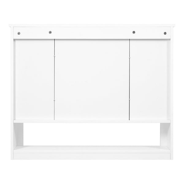 English Elm 35inch White Wall Mounted Medicine Cabinet Mirrored Doors Open Shelving Bathroom Storage N710P415335K