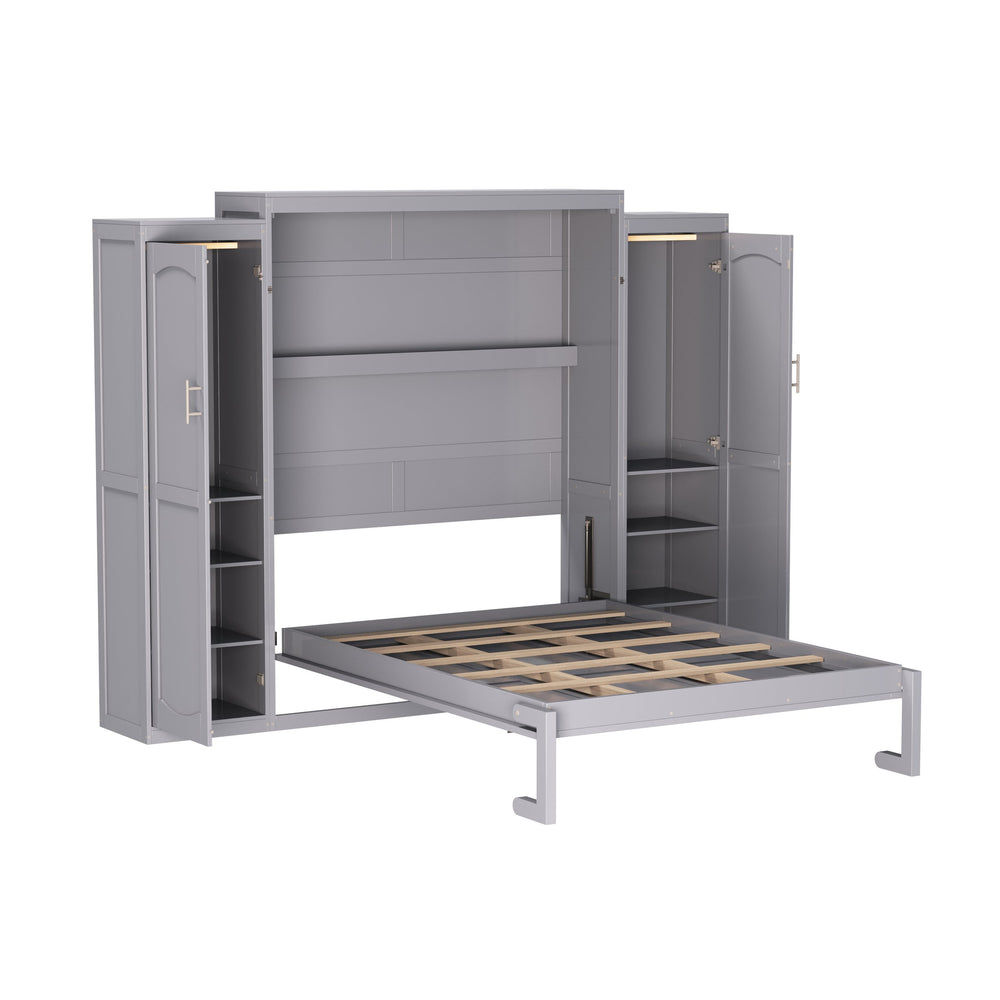 English Elm Full Full Size Murphy Bed with Two Wardrobes and Foldable Platform, Space-Saving Modern Guest Solution Gray 84.9 L x 12 W x 7 H N733S235596E