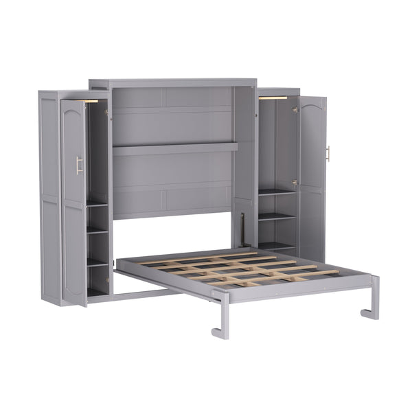 English Elm Full Full Size Murphy Bed with Two Wardrobes and Foldable Platform, Space-Saving Modern Guest Solution Gray 84.9 L x 12 W x 7 H N733S235596E
