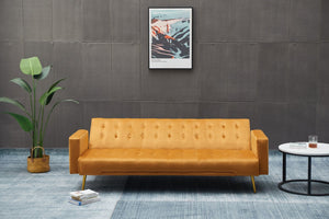 English Elm Sofa Bed Velvet Upholstered Convertible with Gold Metal Legs for Studio Spaces Ginger B205P246430