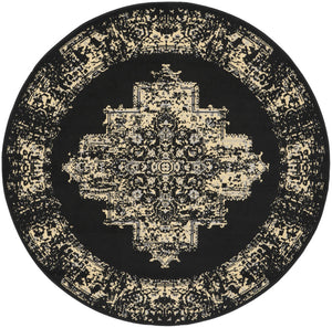 Homeroots 5' Tan And Black Medallion Distressed Non Skid Round Rug  Polypropylene 546026