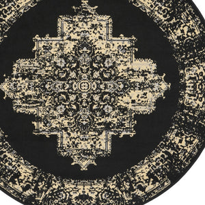 Homeroots 5' Tan And Black Medallion Distressed Non Skid Round Rug  Polypropylene 546026