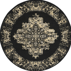 Homeroots 5' Tan And Black Medallion Distressed Non Skid Round Rug  Polypropylene 546026