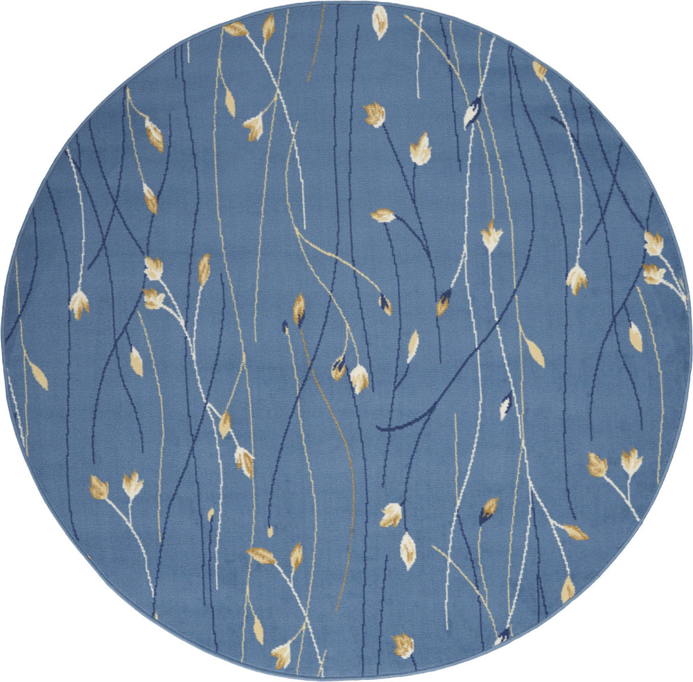 Homeroots 5' Blue And Beige Round Floral Vines Power Loom Area Rug  Polypropylene 546033